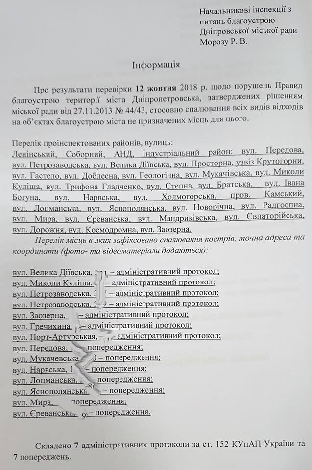 40 протоколов за день: в Днепре массово штрафуют "поджигателей листвы". Новости Днепра