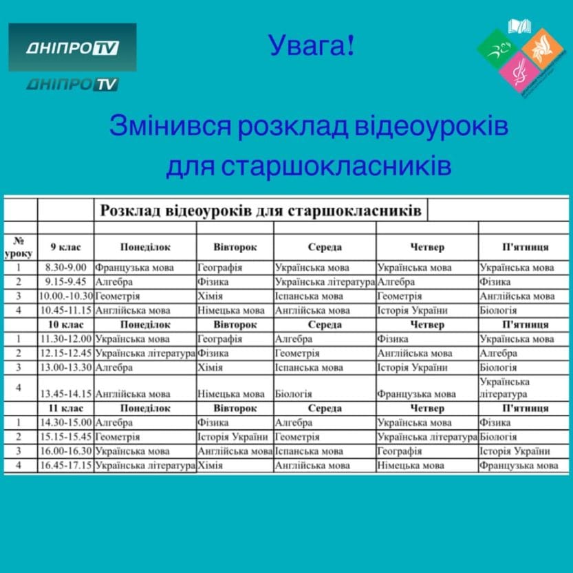 Карантин Днепр: видеоуроки для старшеклассников, расписание