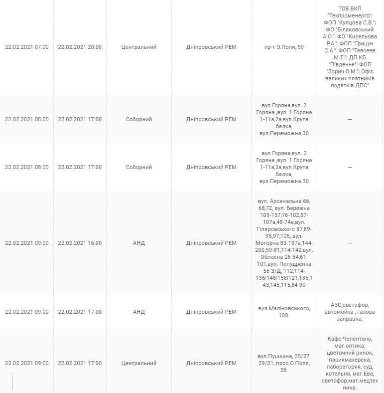 Отключение света 22 февраля: проверь свой адрес – новости Днепра