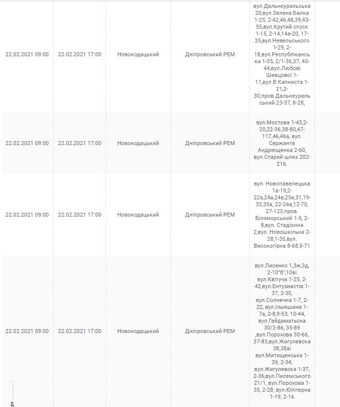 Отключение света 22 февраля: проверь свой адрес – новости Днепра
