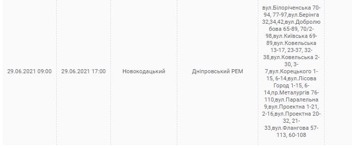 Отключение света в Днепре 29 июня - новости Днепра