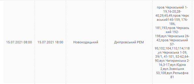 15 июля 2021 отключат свет в 6 районах (Адреса) - новости Днепра