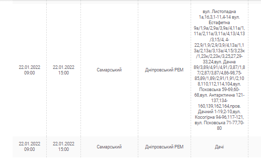 Масштабное отключение света 22 января (Адреса)  - новости Днепра