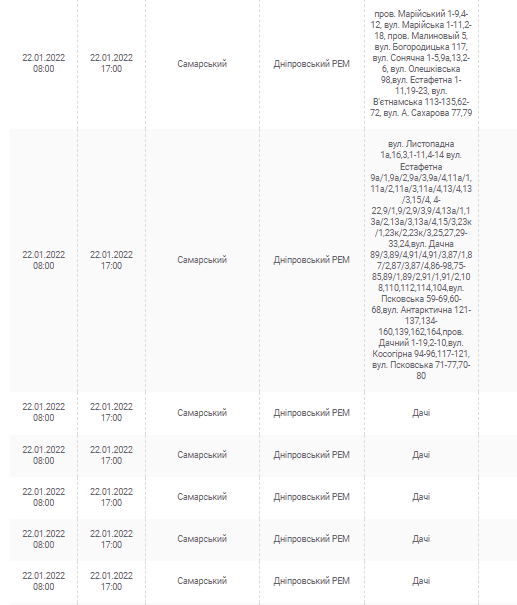 Масштабное отключение света 22 января (Адреса)  - новости Днепра